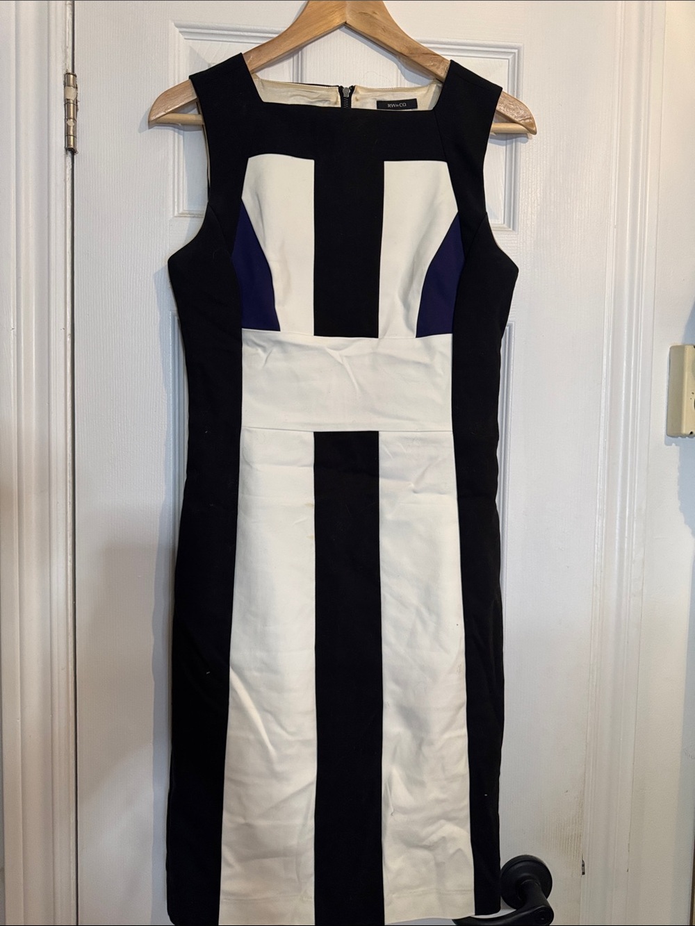 RW&CO Black White Navy Colorblock Sheath Dress Size 4